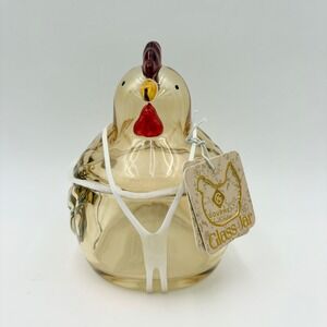Gourmet Kitchen Amber Glass Hen Chicken Jar Canister 15.9oz Farmhouse Decor NEW